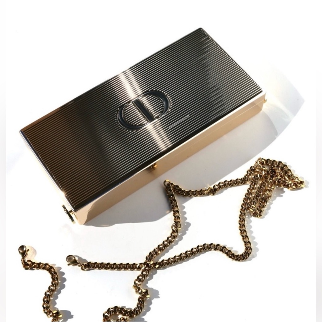 Dior Gold Minaudire Clutch With Chain Limited Edition - New